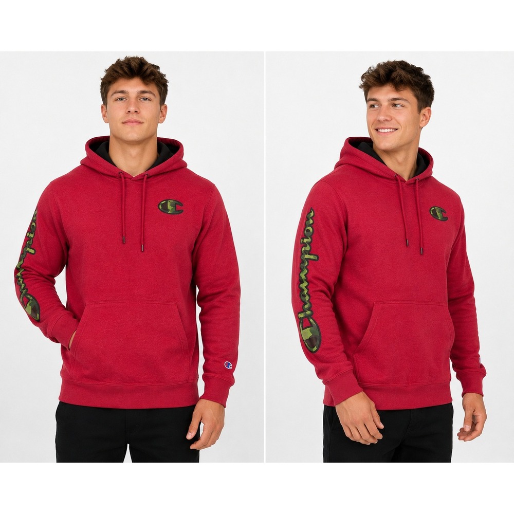 Champion Powerblend Mens Red Camo‎ Logo Pullover Hoodie Sweatshirt Medium NEW